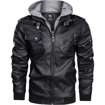 Herfst en Winter Herenjas Pu Jas met Capuchon Heren Europees en Amerikaans Jeugd Leren Jas Nep Tweedelig Jas Heren 3XL black