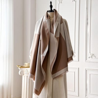 Elegante Geometrische Print Nep-Pashmina Sjaal - Zacht Warm Met Franjes, Ideaal Voor Herfst & Winter Buiten gray