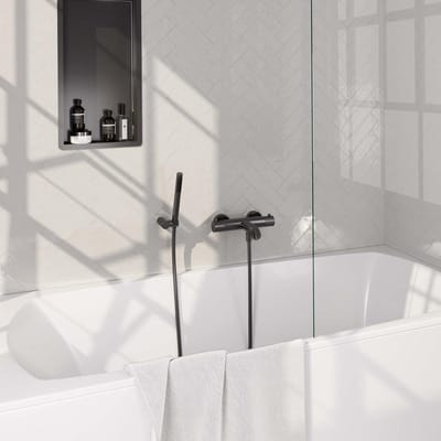 Brauer Gunmetal Carving Opbouw Baddouche Thermostaatkraan - Wandhouder - Staaf - Doucheslang - Handdouche - Gunmetal Geborsteld Pvd