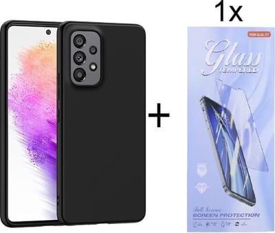 Soft Back Cover Hoesje Geschikt voor: Samsung Galaxy A73 5G Silicone - Zwart + 1X Tempered Glass Screenprotector - ZT Accessoires