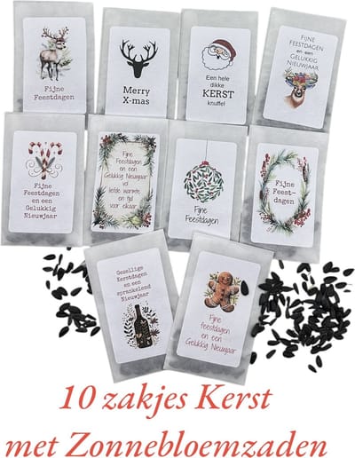 10 pergamijnzakjes met zonnebloemzaden, kerst,uitdeelkadootje,bloemen,zaden,tuin,greengift,attentie,klein kadootje,personaliseren ,kerstkadootje,uitdeel,