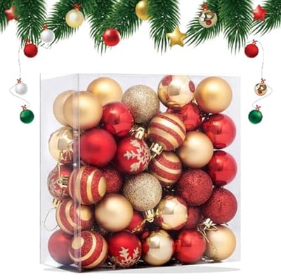 Dailygoods - 50 stuks kunststof kerstballen, ornamenten, 4 cm kerstballen, boomversiering, kerstballenset voor kerstdecoratie, bruiloft, verjaardagsfeest (rood en goud)