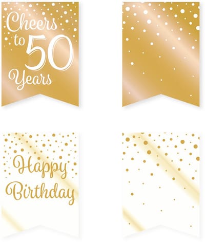 BTH - Slingers - 50 Jaar - Goud-Wit - Slingers Verjaardag - Vlaggenlijn - 50 Jaar Verjaardag Versiering - Versiering