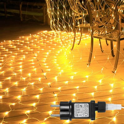MUPOO Netverlichting LED Lichtgordijn Binnen & Buiten - Voorzien van Geheugenfunctie en 8 Lichtstanden, IP44 Waterdicht, Laag Voltage en Energiezuinig. Perfecte Kerstverlichting voor Raam, Muur en Tuin - Warm Wit 1.5x1.5 meter 96 LEDs