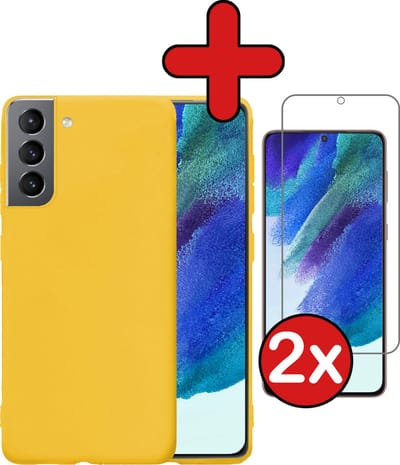 Hoesje - Met 2x Screenprotector - Geschikt voor Samsung Galaxy S21 FE - Sterk & Shockproof - Telefoon Hoes - Back Cover - Siliconen Case - Telefoonhoes - Geel