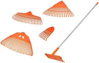 KOTARBAU® Set 5-Delig Bladhark, Kunststof, 150 cm, Oranje, Tuinhark, Gazonhark, Stevige Hark, Uitwisselbare Opzetstukken, met Aluminium Steel, Extra-Click