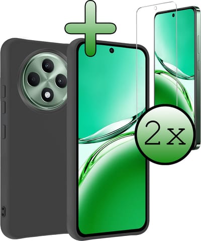 Hoesje Met 2x Screenprotector - Geschikt voor Oppo Reno 12 F - Sterk & Shockproof - Back Cover - Siliconen Case - Telefoon Hoes - Zwart