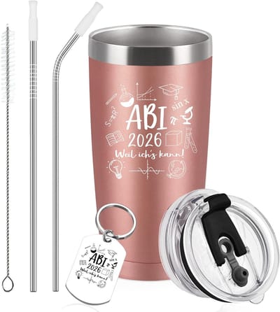 Dailygoods- Thermobeker Dubbelwandig 600 ml - Roestvrij Staal - Drinkbeker met Deksel - Rietje - Afstudeercadeau - Geslaagd Cadeau