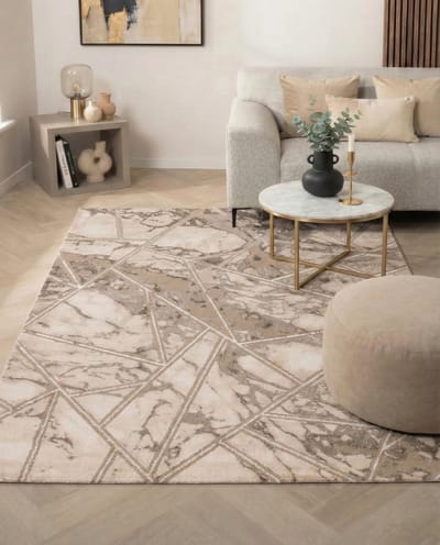 Flycarpets Marble Lines Laagpolig Marmer Vloerkleed - Beige - Luxe Tapijt - 120x170 cm