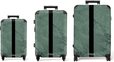 NoBoringSuitcases.com® - Kofferset 3 delig - Koffer lichtgewicht - Groen marmer met streep - Reiskoffer set met 4 wielen - Handbagage trolley - Middelgrote rolkoffer - Ruimbagage koffer - Koffers met TSA slot