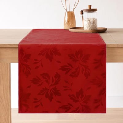 Kersttafelloper, rood, 40 x 180 cm, bloemen, jacquard, modern, afwasbaar, ideale decoratie voor kerstdecoratie, tafeldecoratie, eettafel, eetkamer, Kerstmis, cadeau