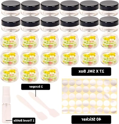27 Stuks Lege Plastic Cosmetische Potjes, 5ml Monsters, Ideaal voor Crème, Make-up en Reizen