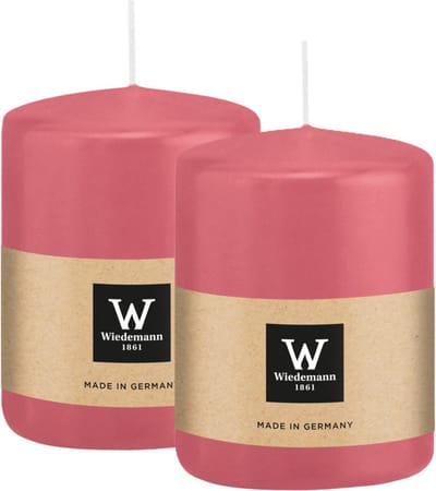 Wiedemann Cilinderkaars/stompkaars - 2x - roze - 6 x 8 cm - 29 branduren - zuilkaarsen