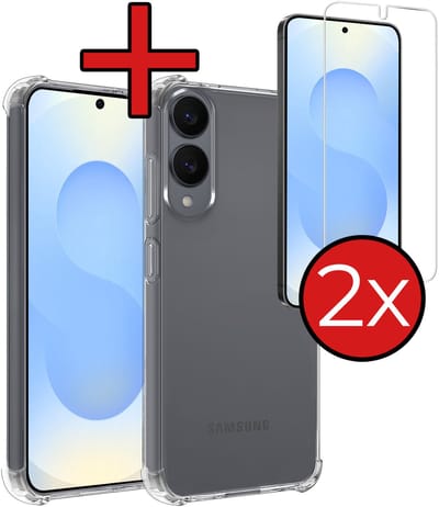 Hoesje - Met Screenprotector - 2 Stuks - Geschikt voor Samsung Galaxy S25 Edge - Sterk & Shockproof - Back Cover - Siliconen Case - Telefoon Hoes - Shock Proof - Telefoonhoes - Transparant