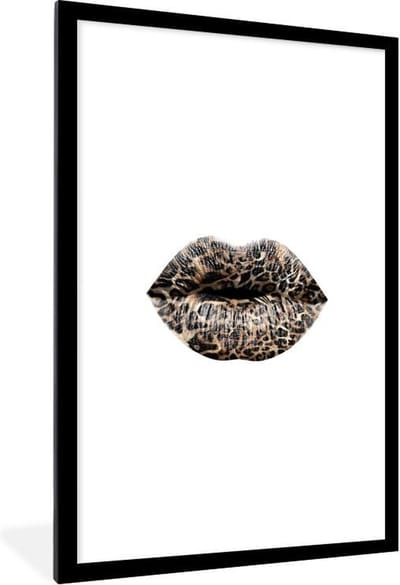 Fotolijst incl. Poster - Lippen - Tijgerprint - Wit - 60x90 cm - Posterlijst