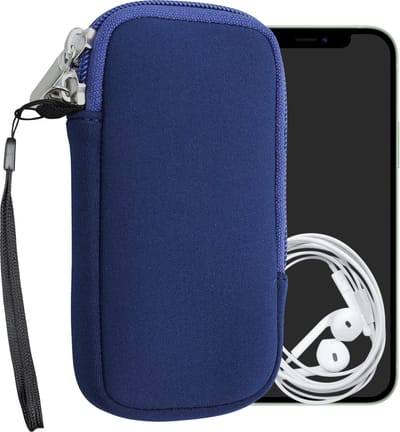 kwmobile telefoontasje universeel geschikt voor XS - 3,5/4" smartphones - 12,5 x 6,5 cm - Hoesje met rits en polslusje -In donkerblauw -