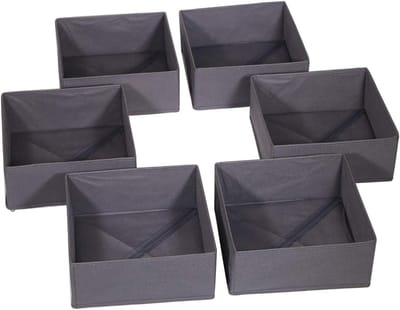 Opvouwbare Opbergdozen - Lade Organizers - Kleding Opbergen - Set van 6 Stuks - 11" x 11" x 4.7" - Donkergrijs