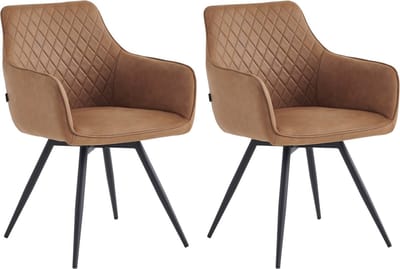 Colenis® - Sierra Eetkamerstoel - Set Van 2 - Cognac - Microfiber Stof - Microvezel - Industrieel - Draaibaar - 360°