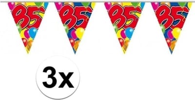 Folat Vlaggenlijn 85 jaar - 3x - 10 meter - plastic - Leeftijd versiering - 85e verjaardag - feestartikelen