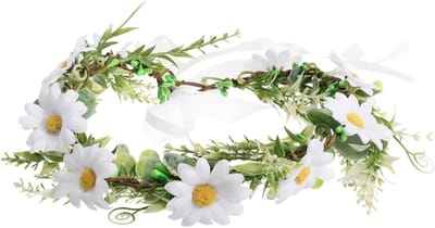Bloemenkrans haar - Kerst bloemenkroon - Groene blad bloemenkroon - Eucalyptus bloem hoofdband - Kerstversiering - Bloem hoofdtooi - Bruids halo - Zonnebloemwit - Perfect voor vrouwen - Meisjes - Foto prop - Kerst - Feestdecoratie