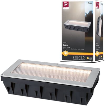 Solar LED-grondinbouwlamp Sorea Schemerings-sensor IP67 hoekig 200x100 mm 3000K 0,3W 16lm 3,7V Staal geborsteld ABS, Polycarbonaat, edelstaal