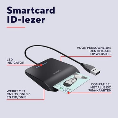 Smart Card Reader voor DNI, Compatibel met FIPS 201, FIPS TAA en ISO 7816 - 100 cm USB Kabel