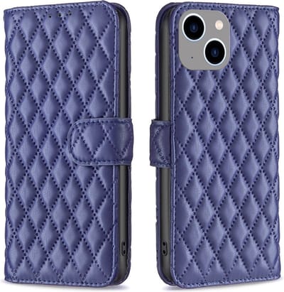 BINFEN Hoesje - Geschikt voor iPhone 15 Hoesje - BINFEN Rhombus Book Case - Blauw