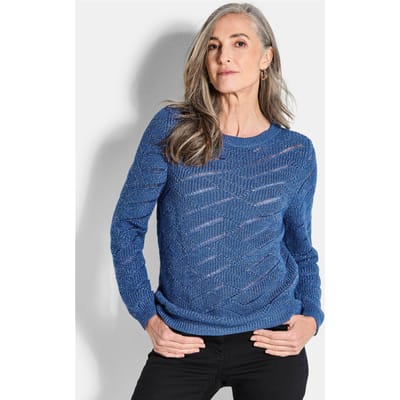 Pullover met ajour en ribtricot - koningsblauw - Gr. 38 van Goldner Fashion