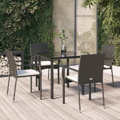 vidaXL - 5-delige - Tuinset - met - kussens - poly - rattan - zwart
