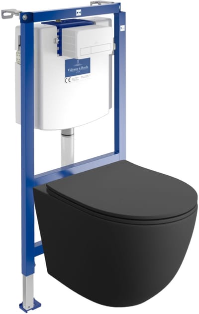 Villeroy&Boch Inbouwreservoir Complete Toiletset ViConnect H112 - Inbouw WC Hangtoilet Wandcloset SINTO BLACK - Bedieningsplaat Wit - Voorwandelement voor toilet - Installatiesysteem