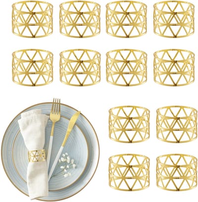 Servetringen, geometrisch, HxD: 3x4,5 cm, servethouders voor papier en stof, goud, 48-delige set