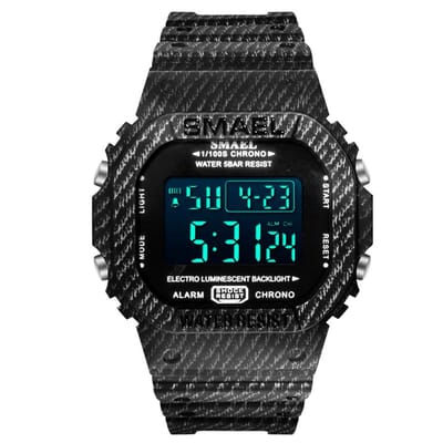 Digitaal Shockbestendig Heren Horloge Zwart met strepen | Smael | 1801 | Waterdicht | Glow in dark | Mud Master | Leger ARMY | Licht | Rubberen band | Timer | Eyecatcher | Master| kado