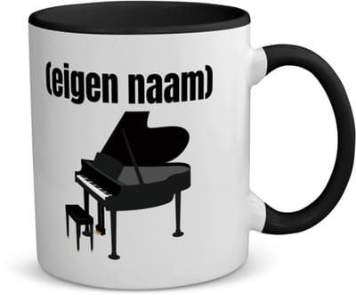 Akyol - piano met eigen naam koffiemok - theemok - zwart - Piano - muziek liefhebbers - iemand die houdt van piano spelen - verjaardag - cadeau - kado - 350 ML inhoud
