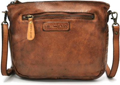 Hillburry Schoudertas-Crossbody-Clutch Gewassen Leer Tan - Simpel en Praktisch - (bxhxd) 23cm x 19cm x 4cm