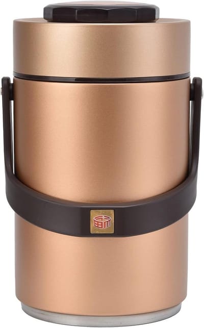 2 liter Thermosfles van roestvrij staal - Houdt eten warm - 24 uur warmte - Vacuüm lunchbox - 3 lagen - Anti-lekkage - Isolerende container - Geschikt voor werk en reizen - Goudkleurig