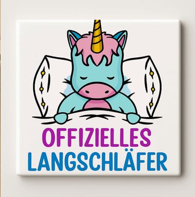 Officiële Langslaper Eenhoorn Tegel – 15x15cm Schattige Keramische Wanddecoratie | Grappig Cadeau voor Kinderen & Eenhoornliefhebbers