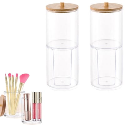 2 stuks - Haaraccessoires organizer - Make-up organizer - Cosmetica pad organizer - Stapelbaar - Stofdicht - Waterdicht - Transparant - 7 x 7 x 18,5 cm - Geschikt voor haaraccessoires, cosmetische pads en make-upsponsjes