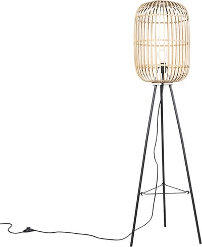 QAZQA Manila Vloerlamp - 1 lichts - H 1390 mm - Beige