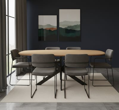 Eettafel Deens Ovaal Massief Acaciahout Naturel 180x95 cm – Moderne Houten Eetkamertafel met Stalen Spiderpoot – Robuuste Eettafel Hout – Novihome
