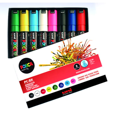 Paintmarker Uni POSCA PC8K breed schuin assorti set à 8 stuks