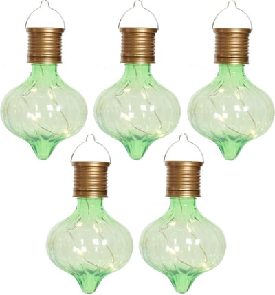 Lumineo solar hanglamp LED - 5x - Marrakech - pistachegroen - kunststof - D8 x H12 cm