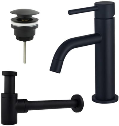 FugaFlow Eccelente Sobrado Badkamer Slim Wastafelkraanset - lage wastafelkraan - klikwaste plug - verlaagde design sifon - Mat zwart