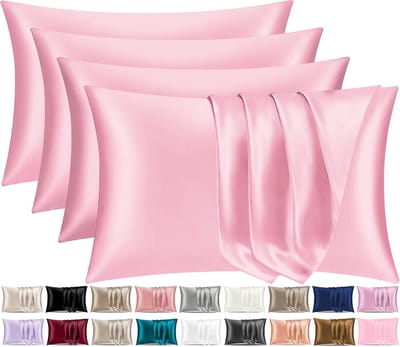 Famanu - Satijnen kussenslopen 50x75 cm roze set 4, zijdeachtig satijn met envelopsluiting, voor haar en huid minder wrijving