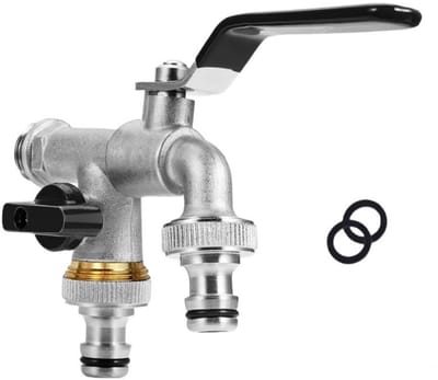 longziming -Tuin Kraan Dubbel - Waterverdeler Kraan - Tuinaccessoire - Dubbele Uitgang - Eenvoudige Installatie - Messing - Duurzaam & Vorstbestendig - 1 Set