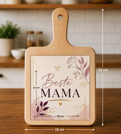 Kaasplank met Tegel – Beste Mama – Houten Serveerplank met Roze Bloemenprint – Moederdag Cadeau – 18x31 cm