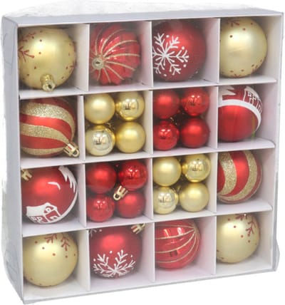 Gerimport Kerstballen en ornamenten set -42-delig - rood/goud -kunststof - kerstversiering