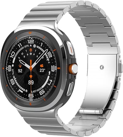 Luxe titanium bandje - geschikt voor Samsung Galaxy Watch Ultra (47mm) / Ultra 2025 (47mm) - rvs stalen schakelband met vlindersluiting - zilver