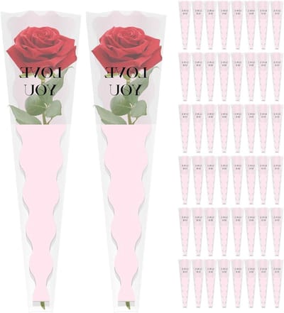 Bloemzakken Boeketten - Bloemenwikkelhoes - Bloemen Presenteren - Transparant Venster - 50 Stuks - Lichtroze