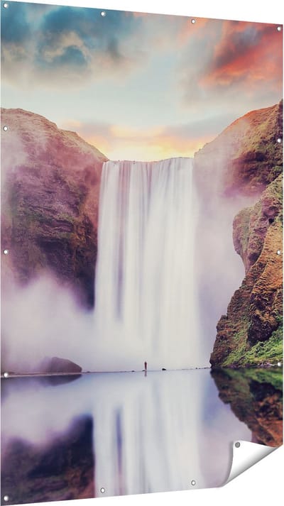 Gards Tuinposter Waterval met een Weerspiegeling in het Water - 120x180 cm - Tuindoek - Tuindecoratie - Wanddecoratie buiten - Tuinschilderij