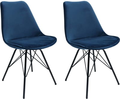 KICK® VELVET Kuipstoelen Donkerblauw – Set van 2 – Eetkamerstoelen – Velvet – Zwart Frame